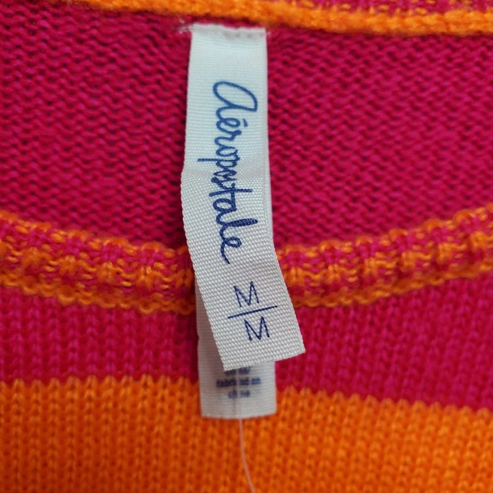 Aeropostale Sweater Womens Medium Orange Red Stripe Crew Neck‎ Knit Pullover